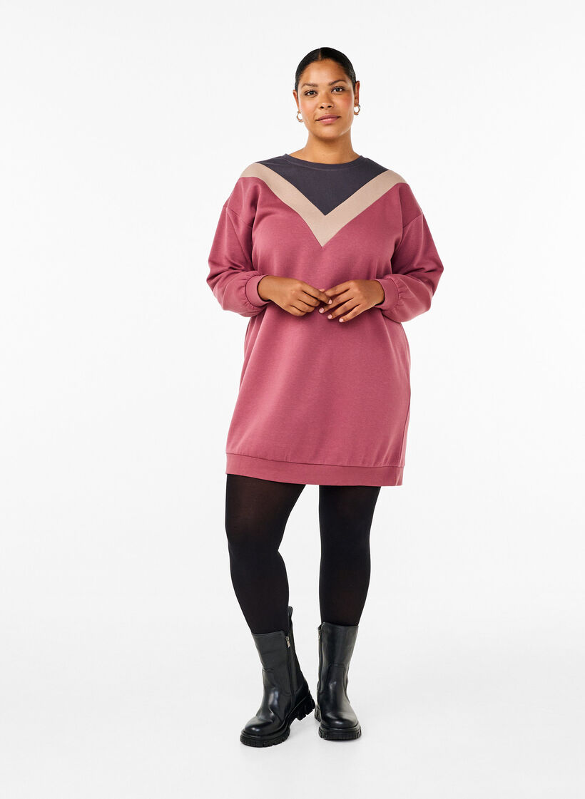 Long sweatshirt with colourblock, Rose B. Color Block, Model image number 2