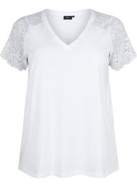 Cotton t-shirt with short lace sleeves