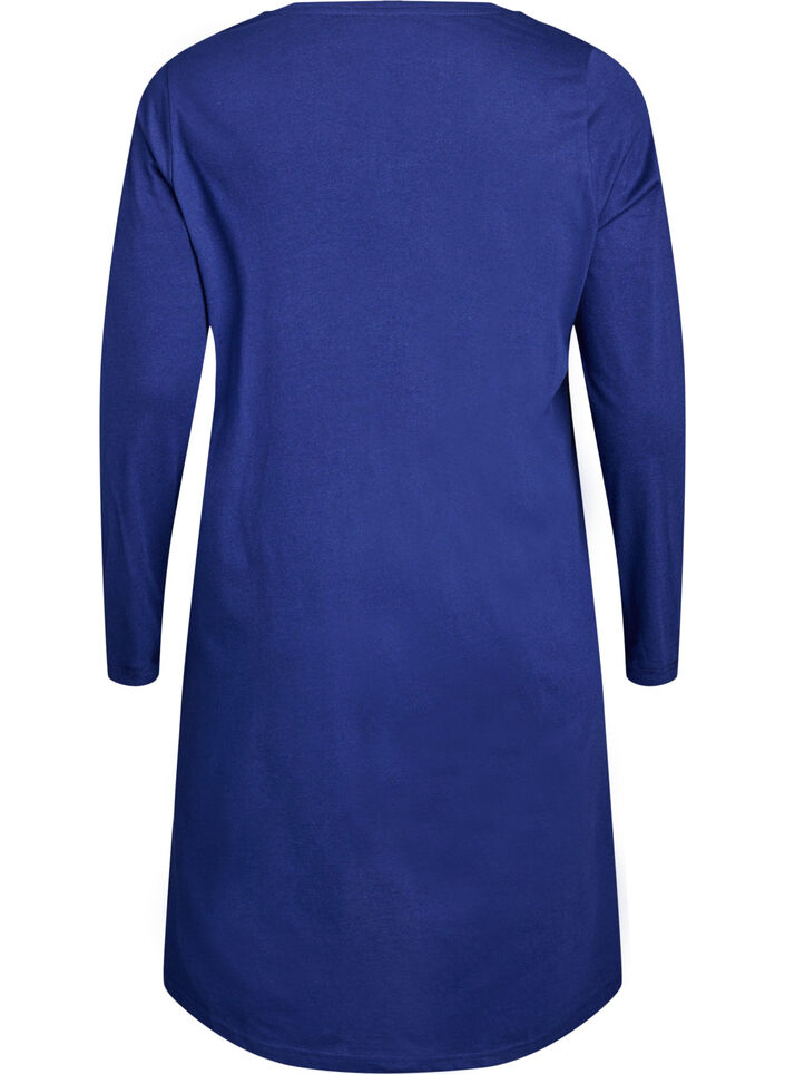 Long-sleeved nightgown in organic cotton, Blue, Packshot image number 1