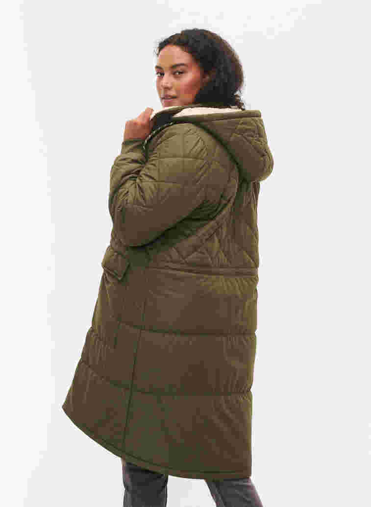 Quilted jacket with hood and adjustable waist, Forest Night, Model image number 1