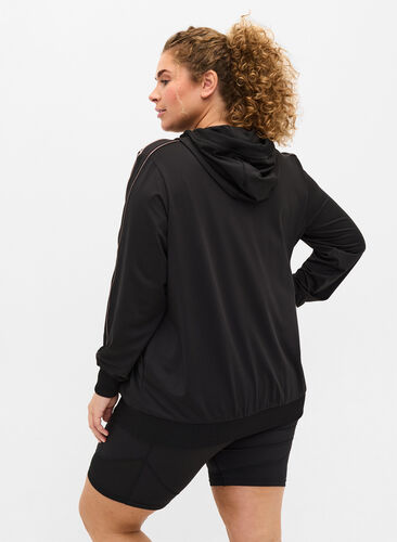 Sports cardigan with hood and zip, Black/Copper Lines, Model image number 1