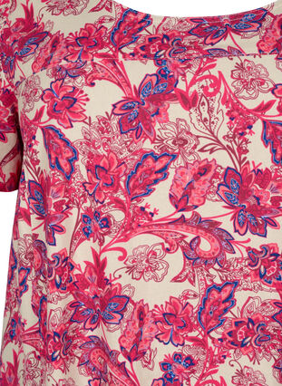 Short-sleeved, printed cotton dress, Raspberry S. Paisley, Packshot image number 2
