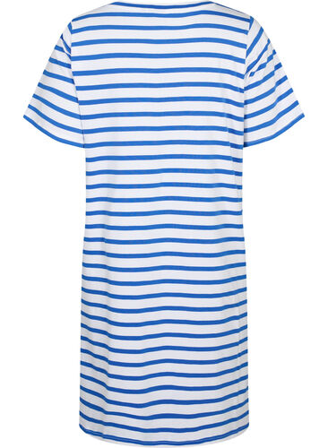 Striped jersey dress with short sleeves, Blue Stripes, Packshot image number 1