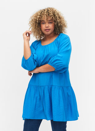 A shape Tunic dress with 3/4 sleeves, Brilliant Blue, Model image number 0