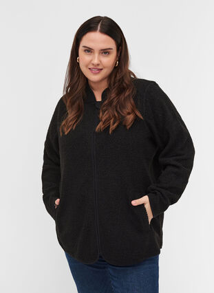 Short teddy jacket with pockets, Black Beauty, Model image number 0