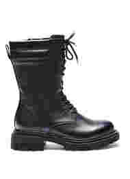 Wide fit leather boot with zip and laces, Black, Packshot