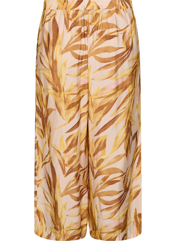 Wide-leg trousers with leaf print and a high elasticated waist, Yellow, Packshot image number 1