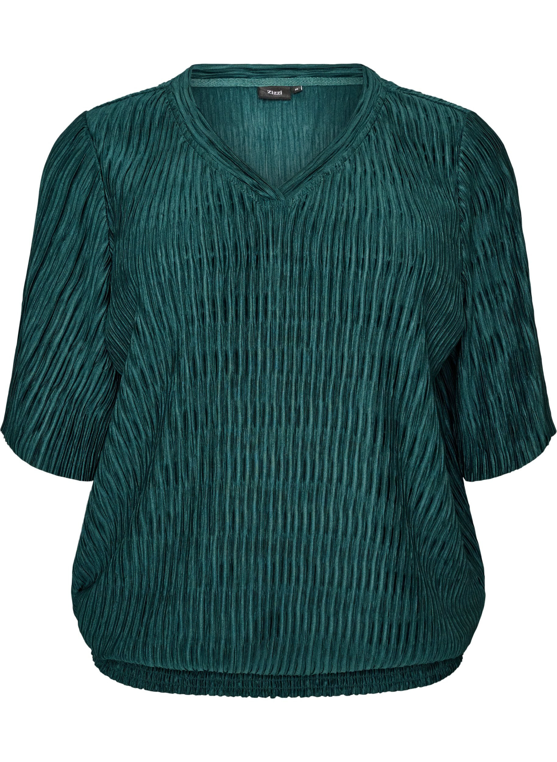 ZizzifashionBlouse with wavy texture and balloon shape, Green, Packshot image number 0