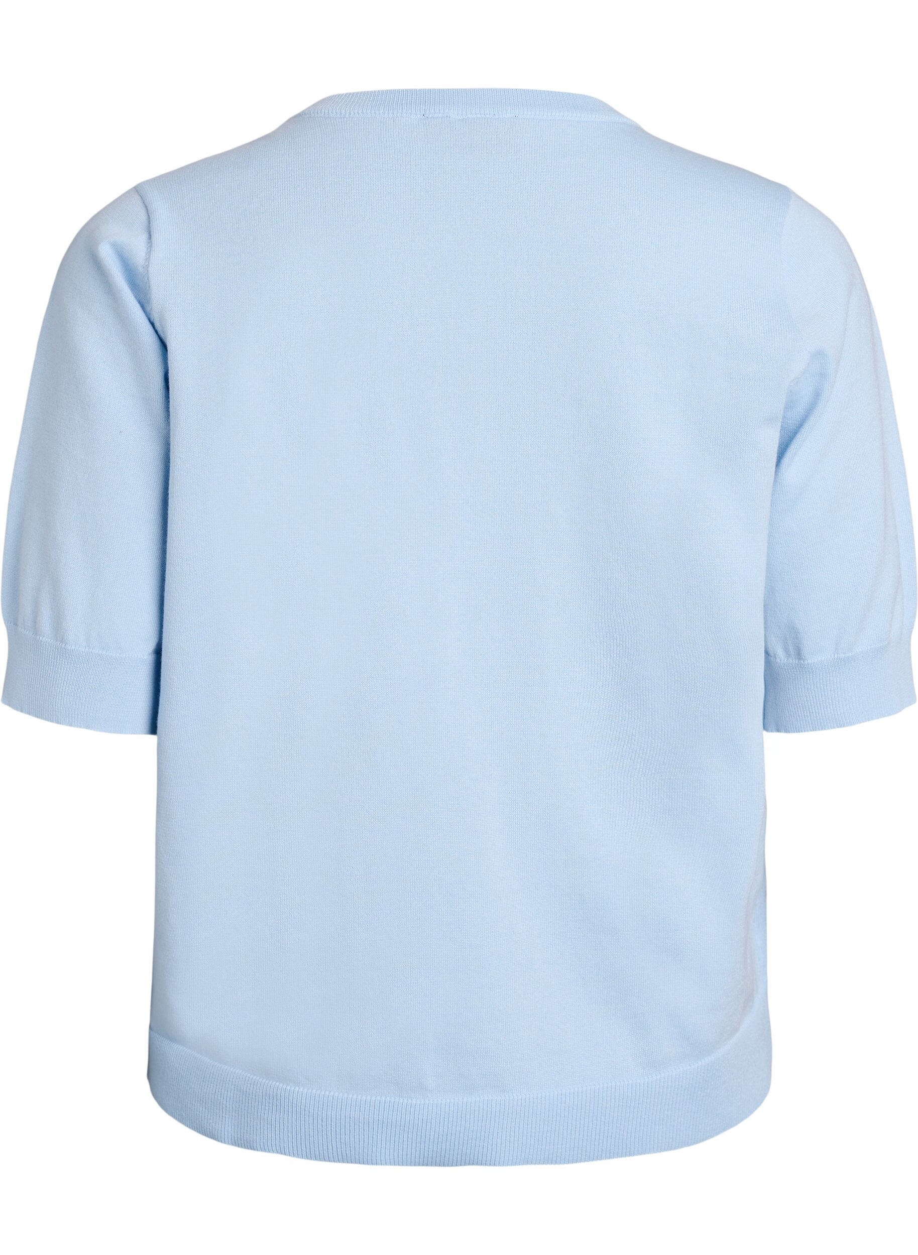 ZizzifashionFine-knit blouse with short sleeves, Light Blue, Packshot image number 1