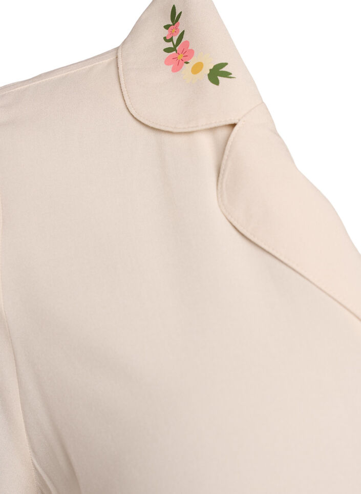Viscose pyjama top with tie fastening and floral print, Beige, Packshot image number 4
