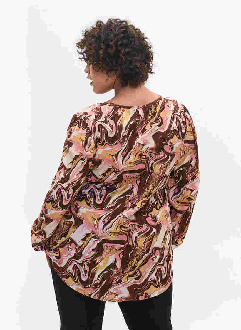 Printed viscose blouse with v-neckline, AOP, Model image number 1