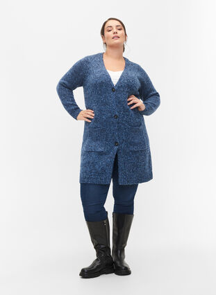 Knitted cardigan with buttons and pockets, Navy Blazer Mel., Model image number 2