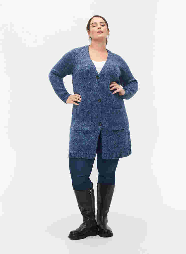 Knitted cardigan with buttons and pockets, Navy Blazer Mel., Model image number 2