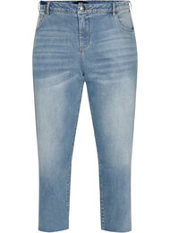 7/8 jeans with raw hems and high waist, Light blue denim, Packshot