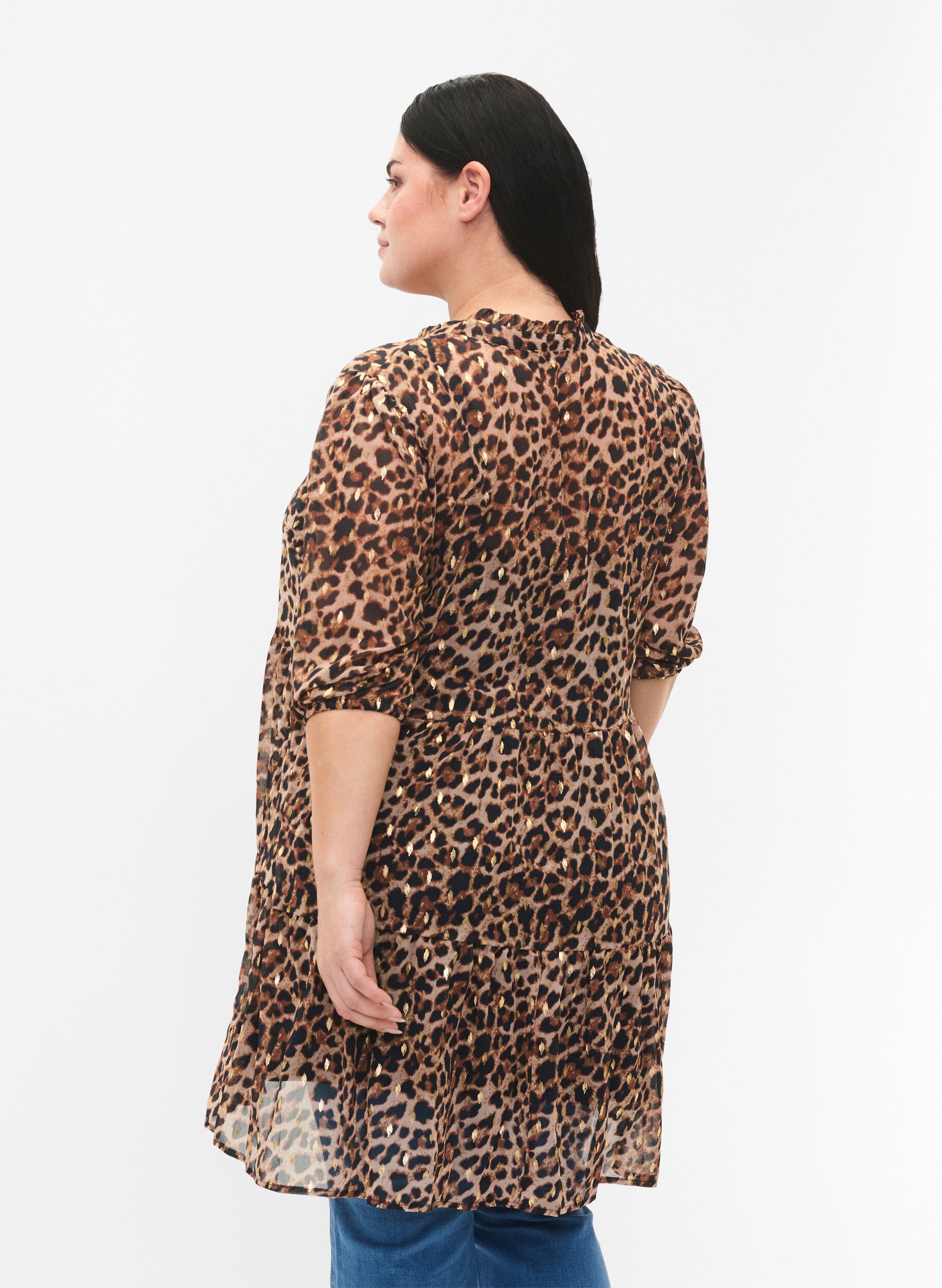 Zizzifashion Tunic with floral print and lurex, Leopard AOP, Model image number 1