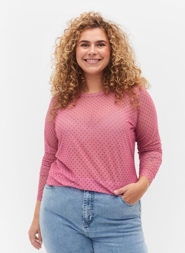 Printed mesh blouse, Cashmere Rose Dot, Model image number 0