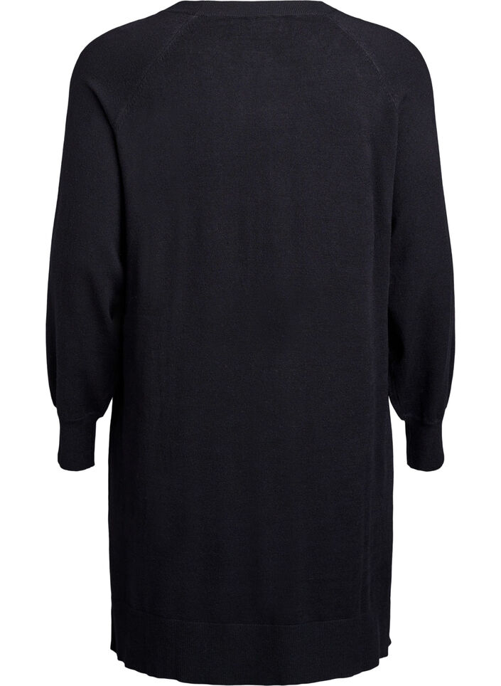 Short knitted dress with raglan sleeves and a centre seam, Black, Packshot image number 1
