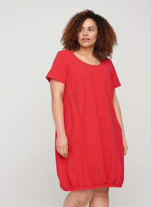 Short-sleeved cotton dress, Lipstick Red, Model image number 0