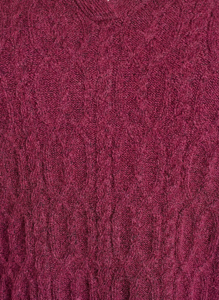 Cable knit sweater with polo collar, Dark Bordeaux, Packshot image number 2