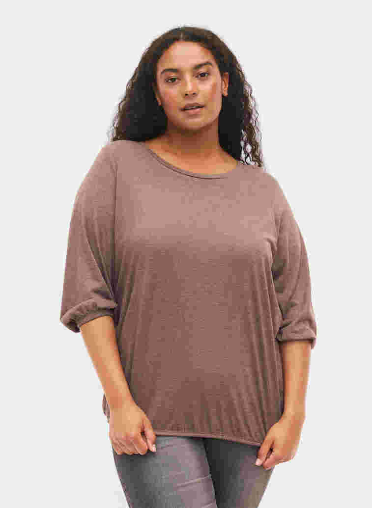 Plain blouse with 3/4 sleeves, Chestnut Mel., Model