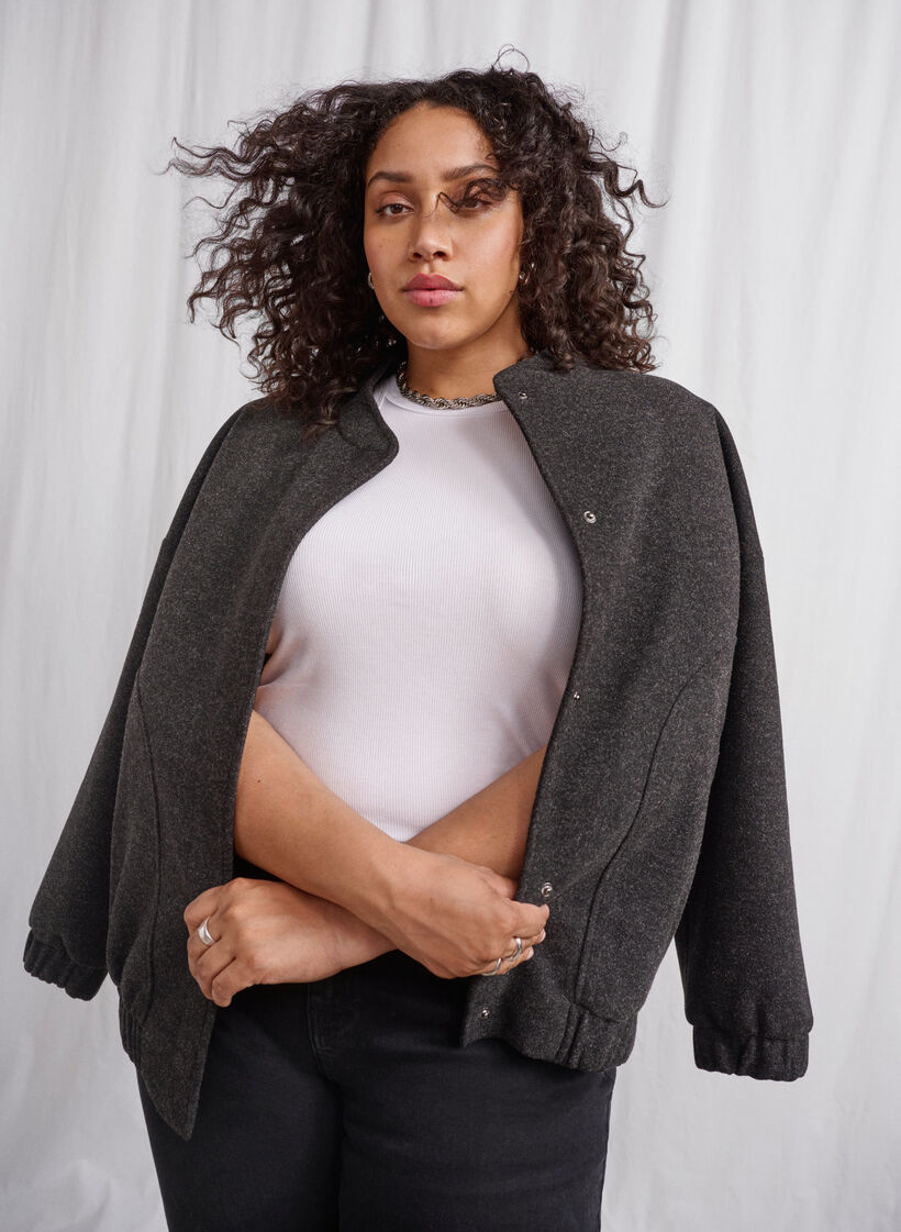 Wool-look bomber jacket with pockets, Dark Grey Melange, Image image number 0
