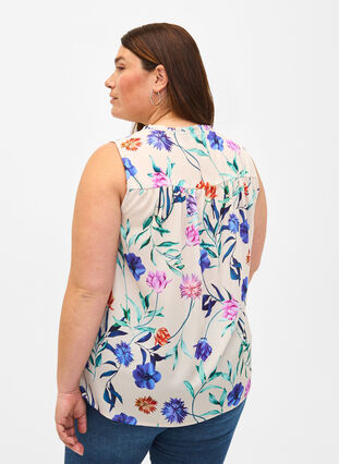 Floral top with tie detail, Buttercream Blue Fl., Model image number 1