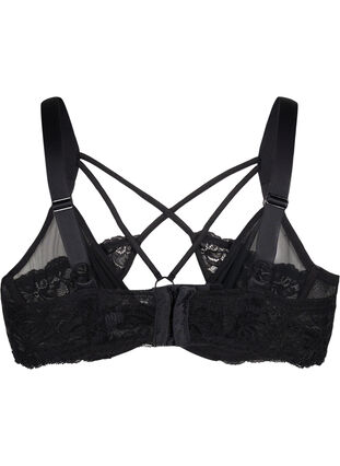 Full cover bra with string and lace, Black, Packshot image number 1