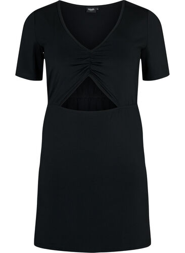 Short dress with cut-out part, Black, Packshot image number 0