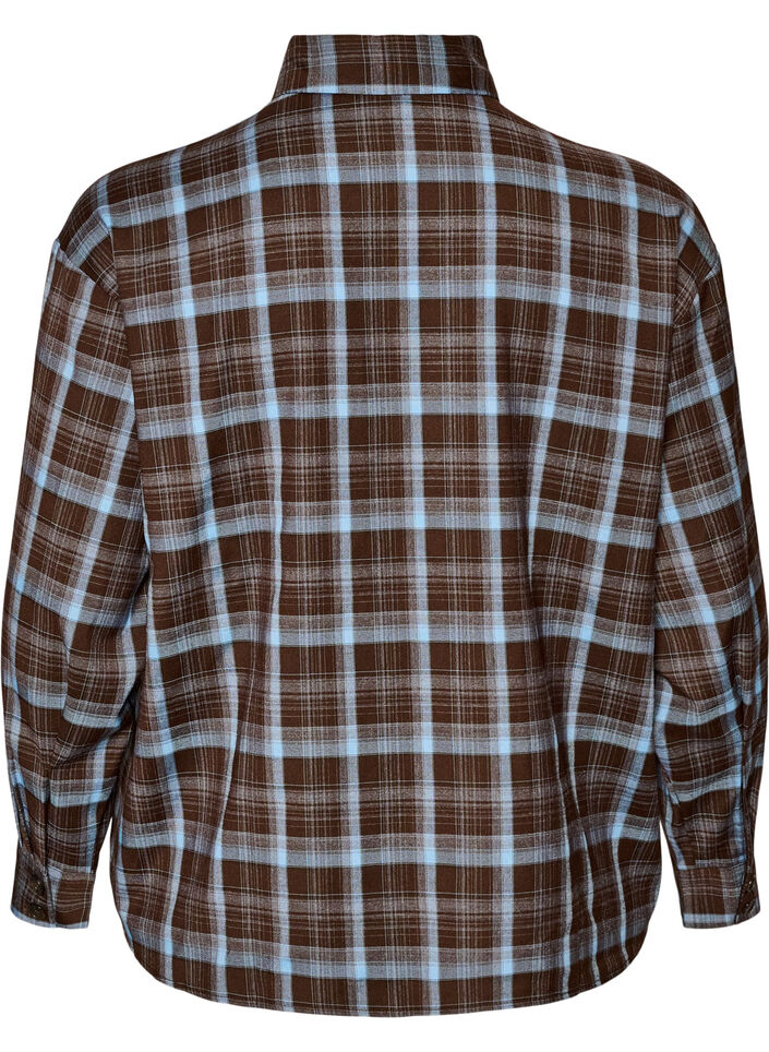 Checked shirt with a loose fit, Brown, Packshot image number 1