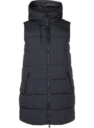 Long vest with hood and pockets, Black, Packshot image number 0