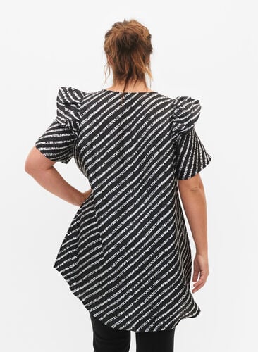 Striped tunic with frills, Black/White Stripes, Model image number 1