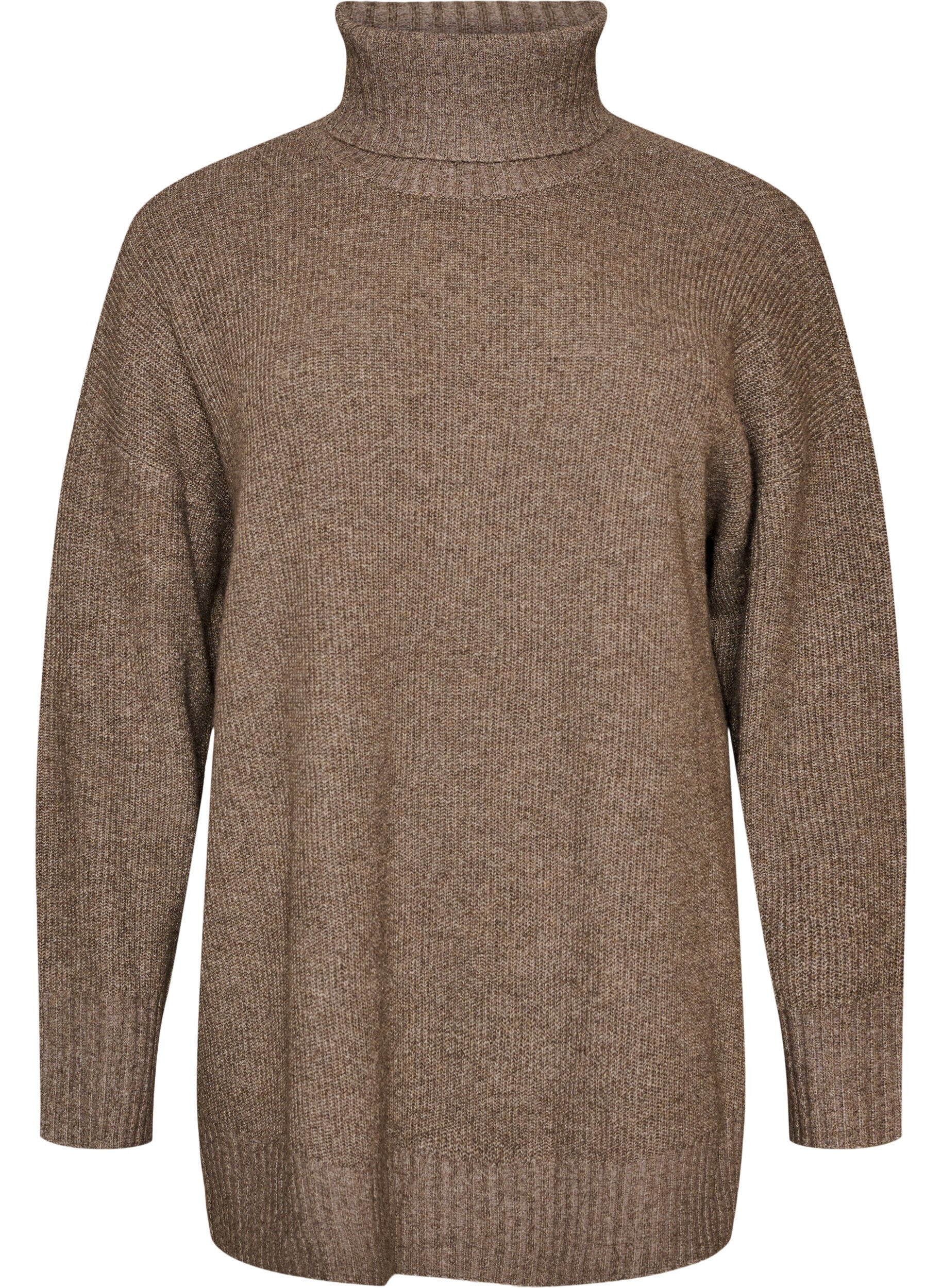 ZizzifashionLoose knit jumper with a turtleneck, Brown, Packshot image number 0