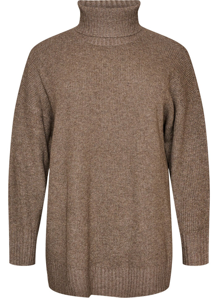 Loose knit jumper with a turtleneck, Brown, Packshot image number 0