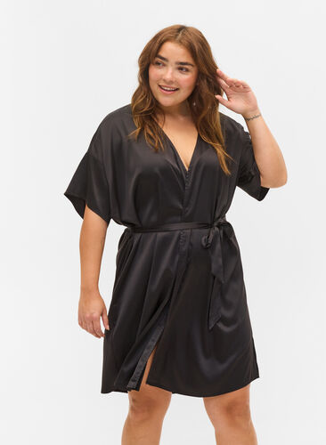 Short-sleeved dressing gown, Black, Model image number 0