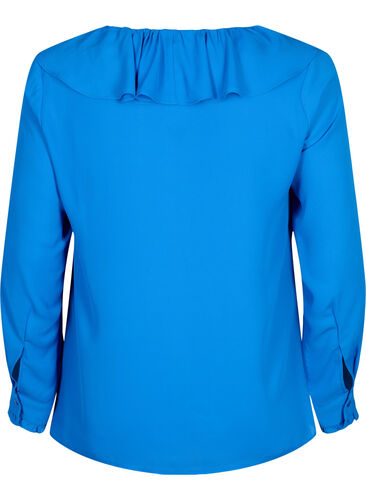 Long sleeve ruffle blouse, Strong Blue, Packshot image number 1