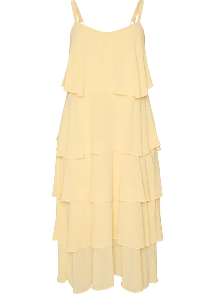 Maxi dress with ruffle layers and detachable cape, Yellow, Packshot image number 3