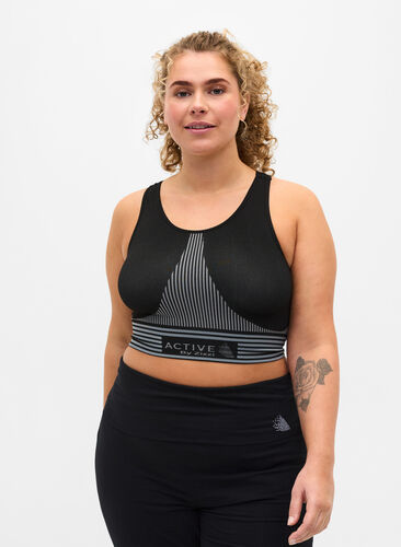 Sports bra with stripes, Black, Model image number 0