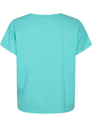Short-sleeved blouse in cotton blend with linen, Turquoise, Packshot image number 1
