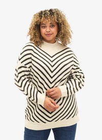 Knitted blouse with diagonal stripes, Birch Mel. w stripes, Model
