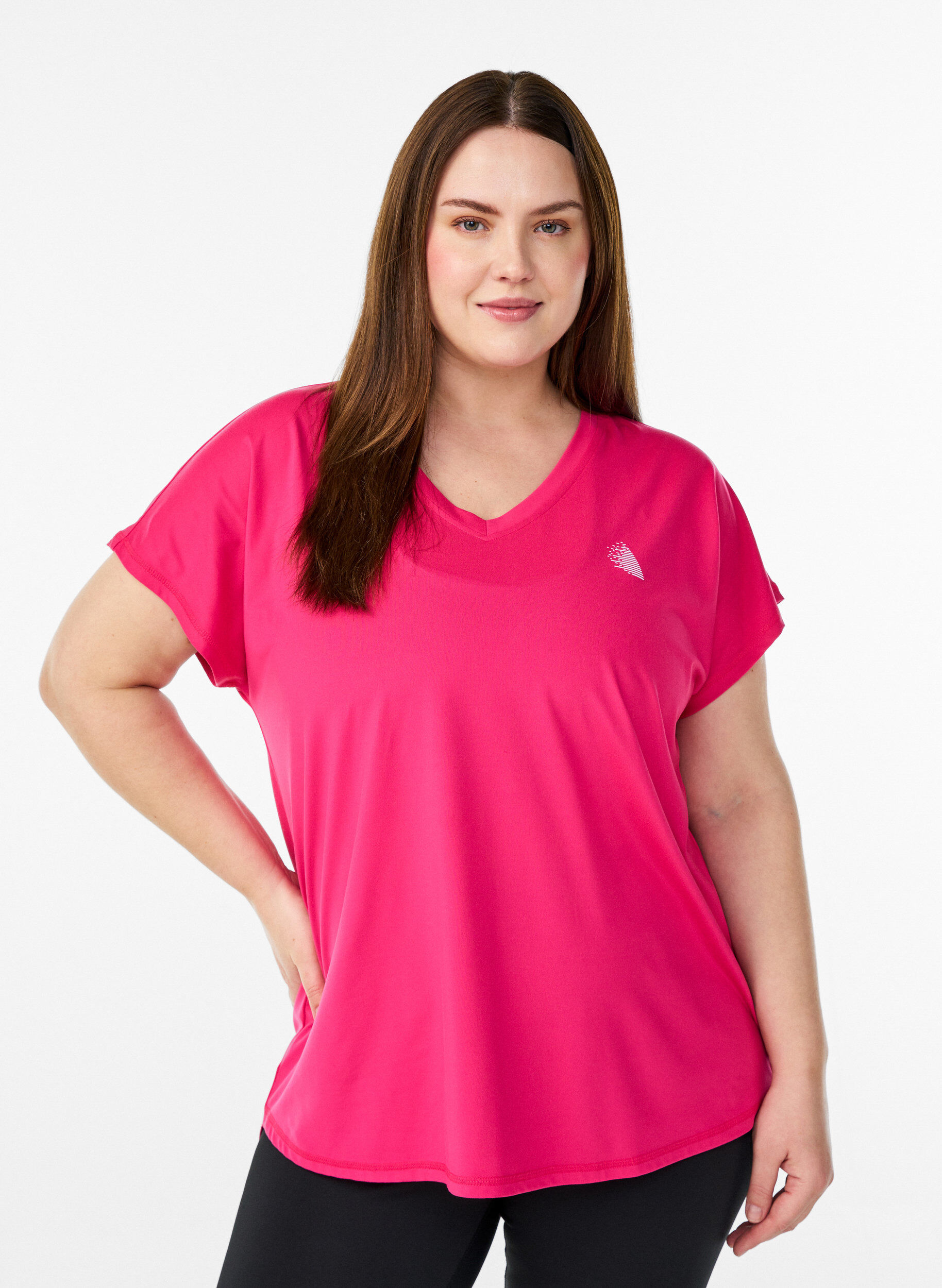 Short sleeve sport t-shirt with v-neck, Pink, Model