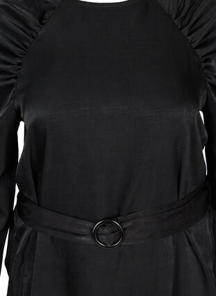 Dress with puff sleeves and belt, Black, Packshot image number 2
