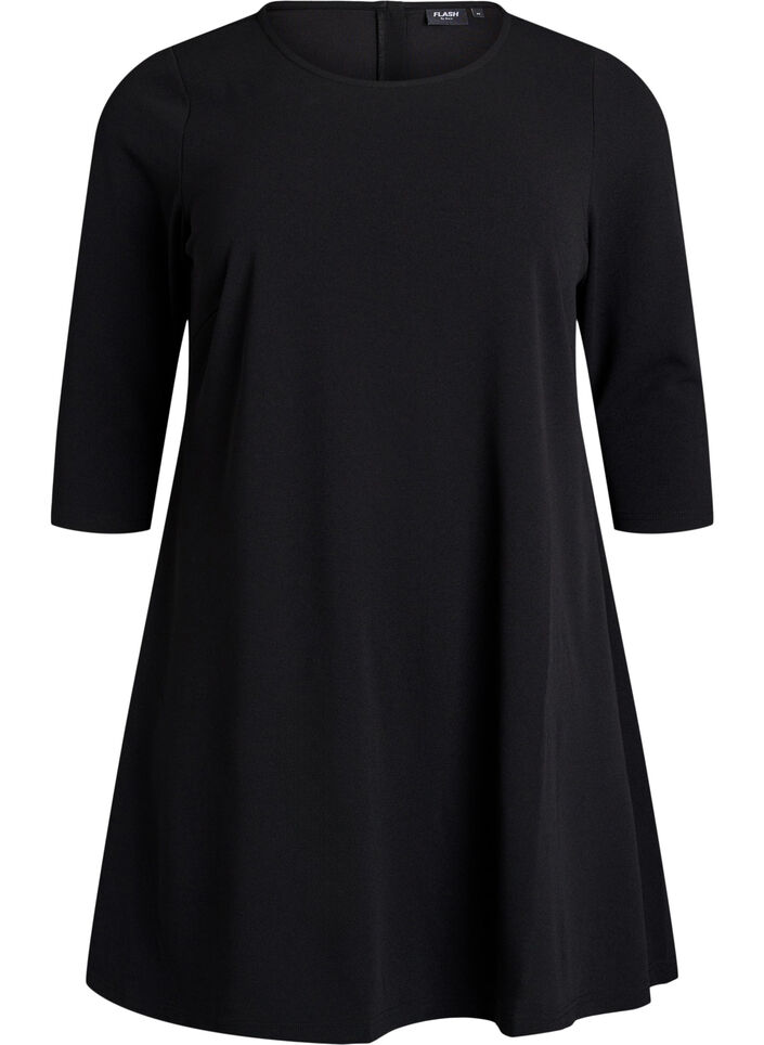Short A-line dress with 3/4 sleeves, Black, Packshot image number 0
