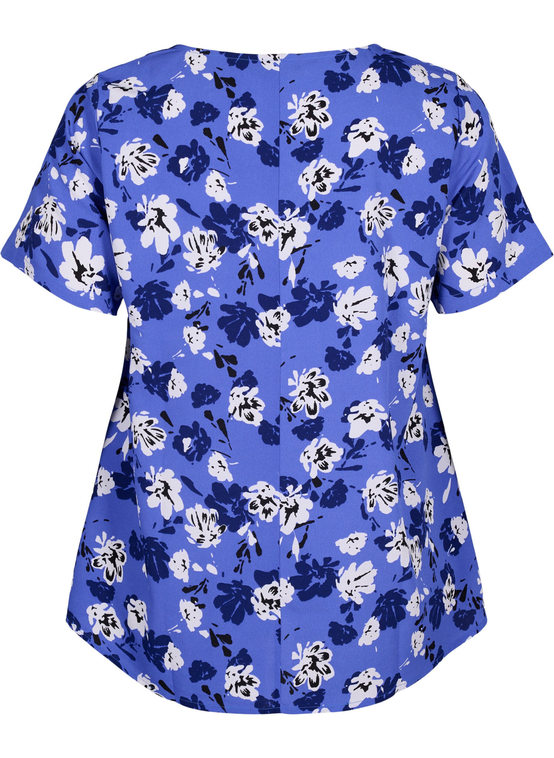 Zizzifashion FLASH - Blouse with short sleeves and print, Amparo Blue Flower, Packshot image number 1