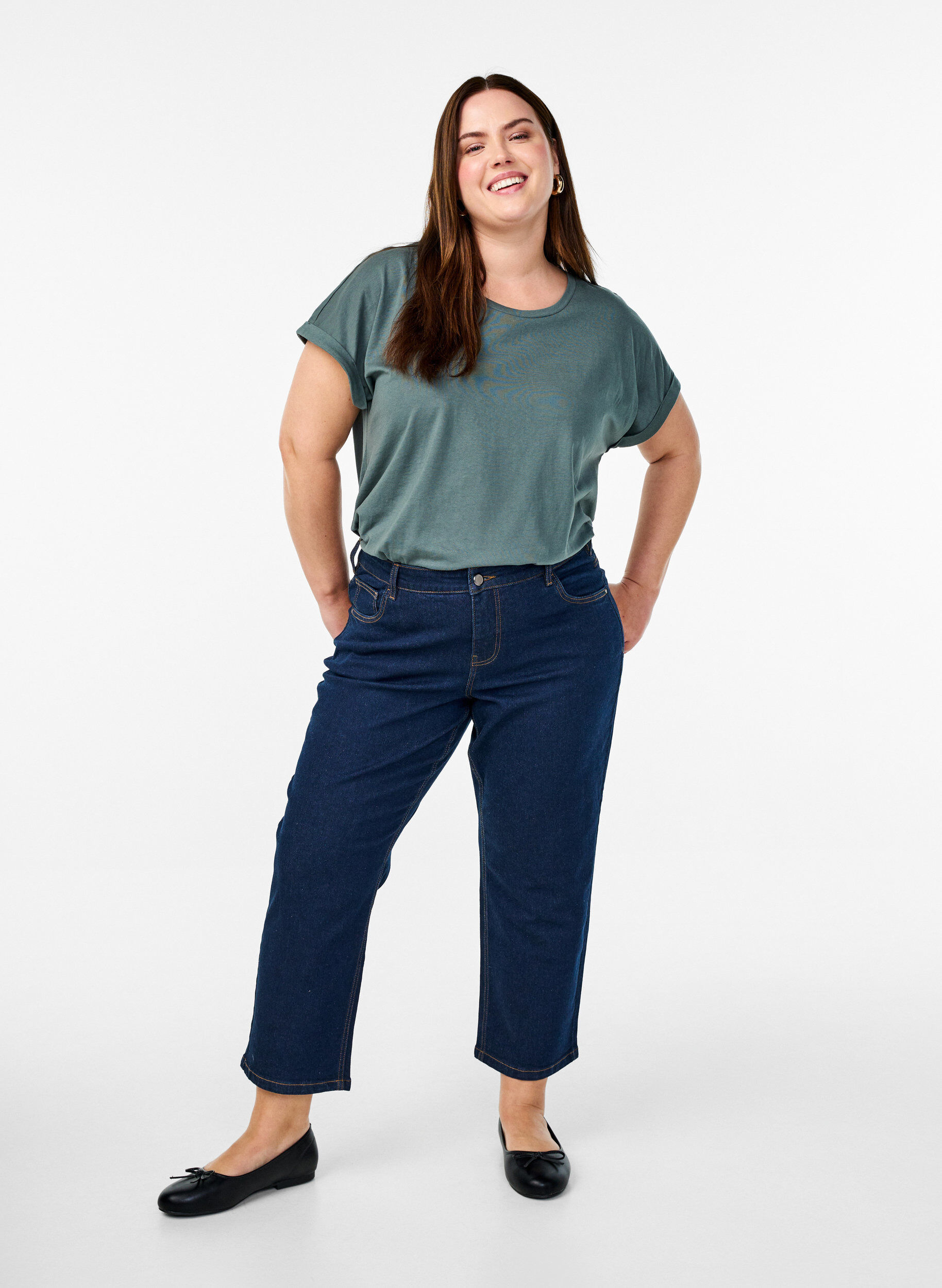 ZizzifashionShort sleeve cotton blend T-shirt, Green, Model image number 1