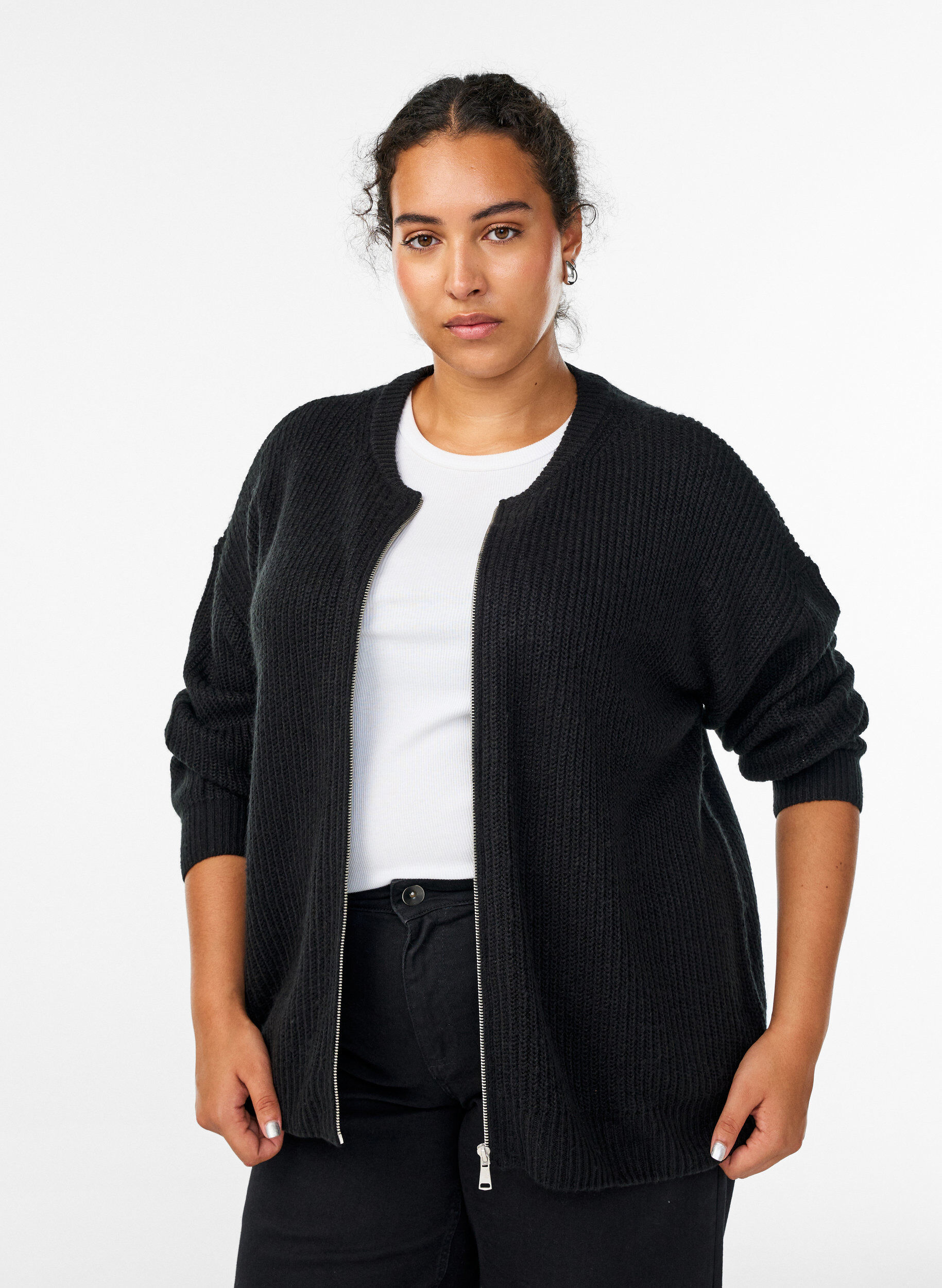Zizzifashion FLASH - Knit cardigan with zip, Black, Model image number 0