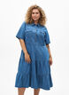 Midi denim dress with buttons and short sleeves, Blue, Model image number 0