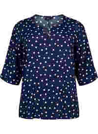 Printed viscose blouse with short sleeves