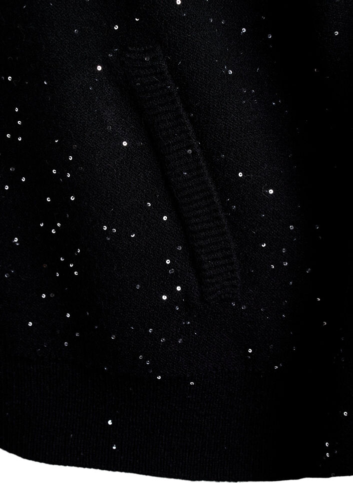 Cardigan with zipper and sequins, Black, Packshot image number 3