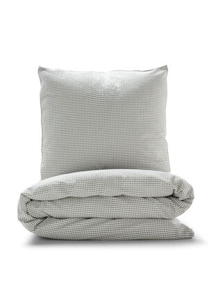 Cotton checkered bedding set, Grey/White Check, Packshot image number 0
