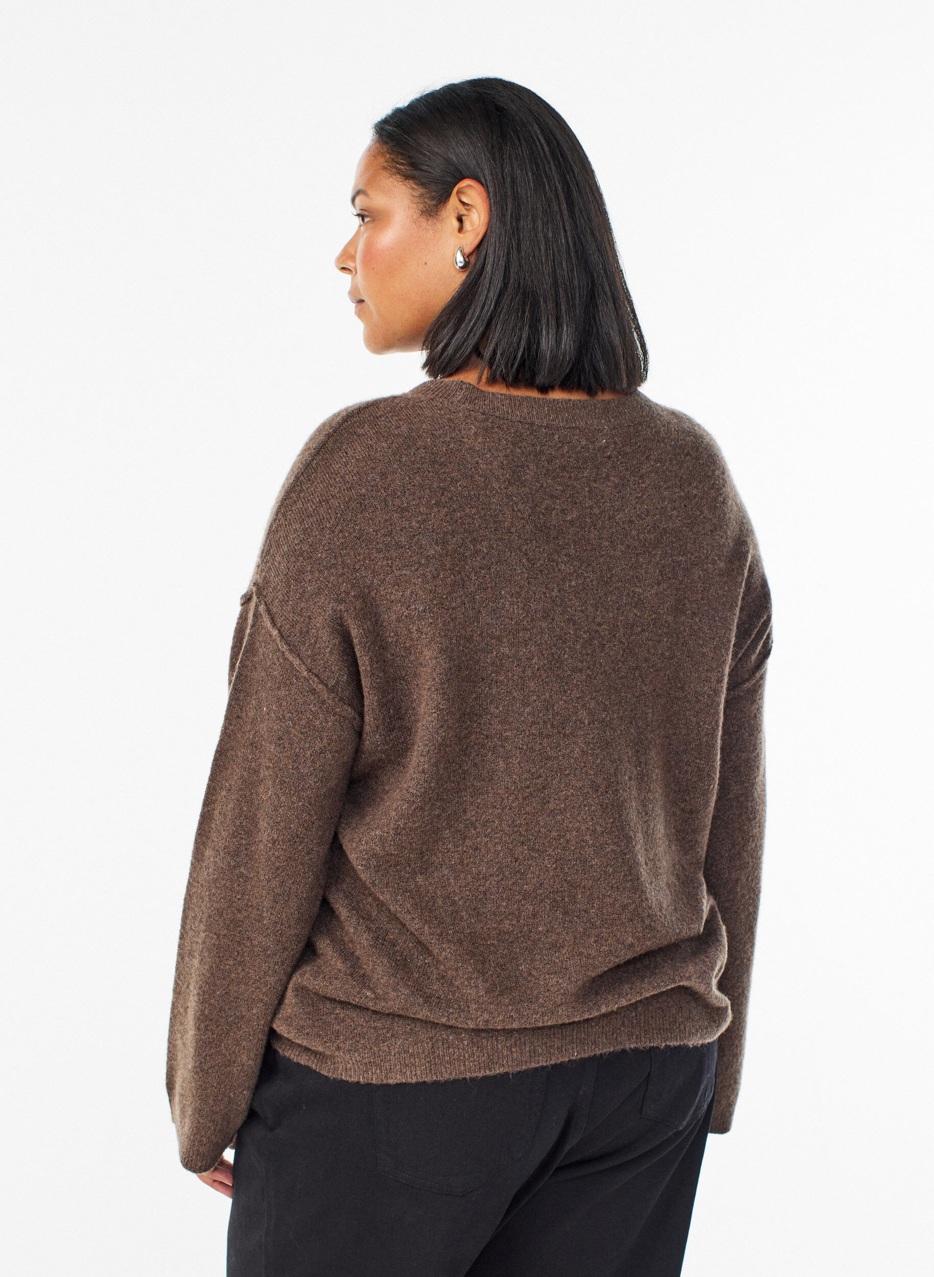 Zizzifashion Loose knit sweater with prominent seams, Brown, Model image number 2